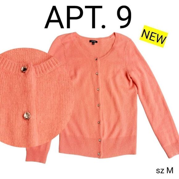 Apt. 9 NEW Melon Pink Soft Angora Blend Cardigan Sweater W/ Rhinestone Buttons - Picture 1 of 6